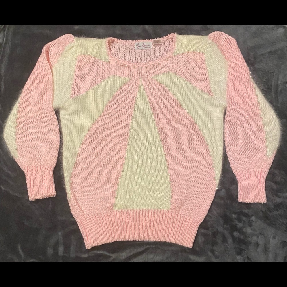 80s Retro Pink Abstract Pearl Valentine’s Sweater M MINT Geometric Eddie Dassin